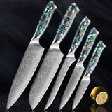 Home & Beyond Co Japanese-style steel knife set with chef and Santoku knives, featuring sleek handles and sharp blades for kitchen use.