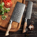 Home & Beyond Co KD 67 Layer Damascus Nakiri Knife showing a sharp, layered stainless steel blade ideal for precise vegetable slicing.