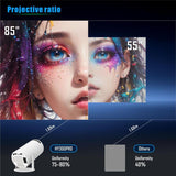 Portable projector from Home & Beyond Co showing image projection on a wall in a modern living room setting.