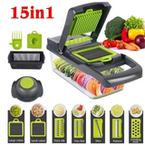 Home & Beyond Co 15-in-1 vegetable chopper with multiple blades for easy vegetable slicing, dicing, and chopping.