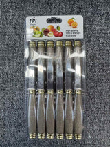 Home & Beyond Co kitchenware knife set with stainless steel knives and black handles, arranged on a wooden cutting board.