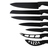 Home & Beyond Co stainless steel kitchen knife set with chef's, bread, cheese, pizza, steak knives, and scissors for household use.