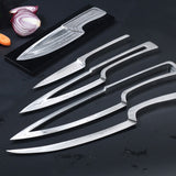 Home & Beyond Co kitchen knife set with various knives, including a fruit knife, displayed on a wooden surface.