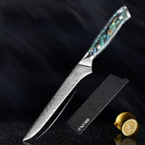 Japanese-style Santoku knife from Home & Beyond Co, featuring a sleek steel kitchen knife with a sharp blade for precise slicing.