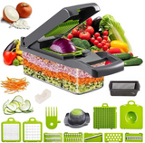 Home & Beyond Co 15-in-1 vegetable chopper with multiple blades for easy slicing, dicing, and chopping vegetables.