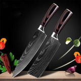 Home & Beyond Co carpenter's special 6- or 8-piece chef knife set with kitchen and cooking knives, displayed with blades and handles.