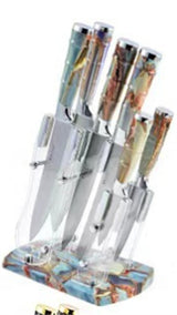 Home & Beyond Co kitchenware knife set with multiple stainless steel knives arranged on a wooden block.