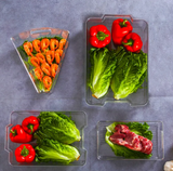 Home & Beyond Co Trans Store Kitchen Box showing stackable, clear plastic storage containers for organizing kitchen essentials.