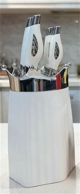 Home & Beyond Co kitchenware knife set with multiple stainless steel knives displayed on a wooden block.