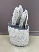 Home & Beyond Co kitchenware knife set with six stainless steel knives displayed on a wooden countertop.