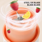 Home & Beyond Co wireless electric juicer and blender with orange fruit, ice crush capabilities, USB charging, compact food processor