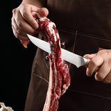 Stainless steel chef knife set by Home & Beyond Co featuring 9 kitchen knives for cutting meat, fruit, and more.