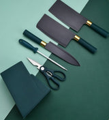 Home & Beyond Co stainless steel kitchen knife set with multiple chef knives and knife block for culinary prep.