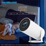 Portable projector from Home & Beyond Co showing a clear image projection on a white wall in a modern living room.