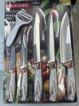 Home & Beyond Co kitchenware knife set with multiple stainless steel knives displayed on a wooden block.