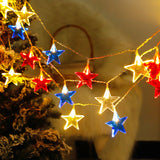 Led Five-pointed Star Red, White And Blue Lighting Chain Decorative Color String Lights - Home & beyond co