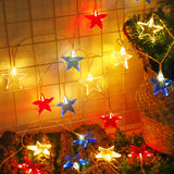 Led Five-pointed Star Red, White And Blue Lighting Chain Decorative Color String Lights - Home & beyond co