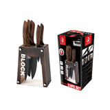 Home & Beyond Co stainless steel chef knife set with multiple knives and a wooden block for kitchen use.