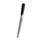 Damascus chef kitchen knife set with multiple stainless steel knives and ergonomic handles, ideal for precise culinary prep.