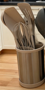 Home & Beyond Co kitchenware knife set with stainless steel blades and black handles displayed on a countertop.